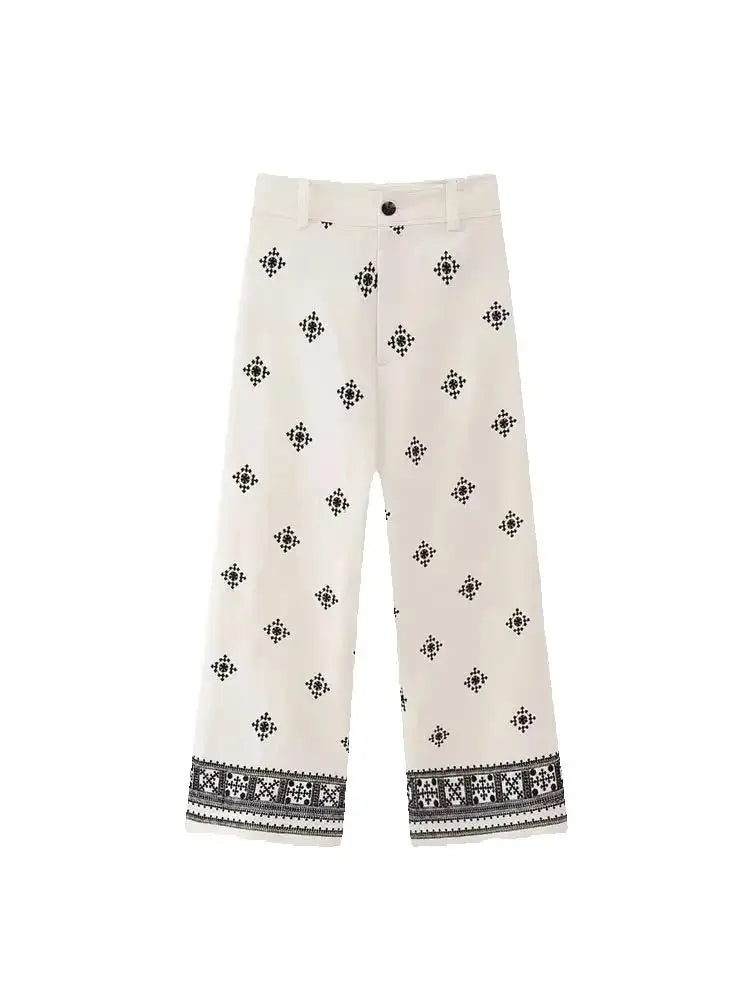Women's High-Waisted Embroidered Straight Pants