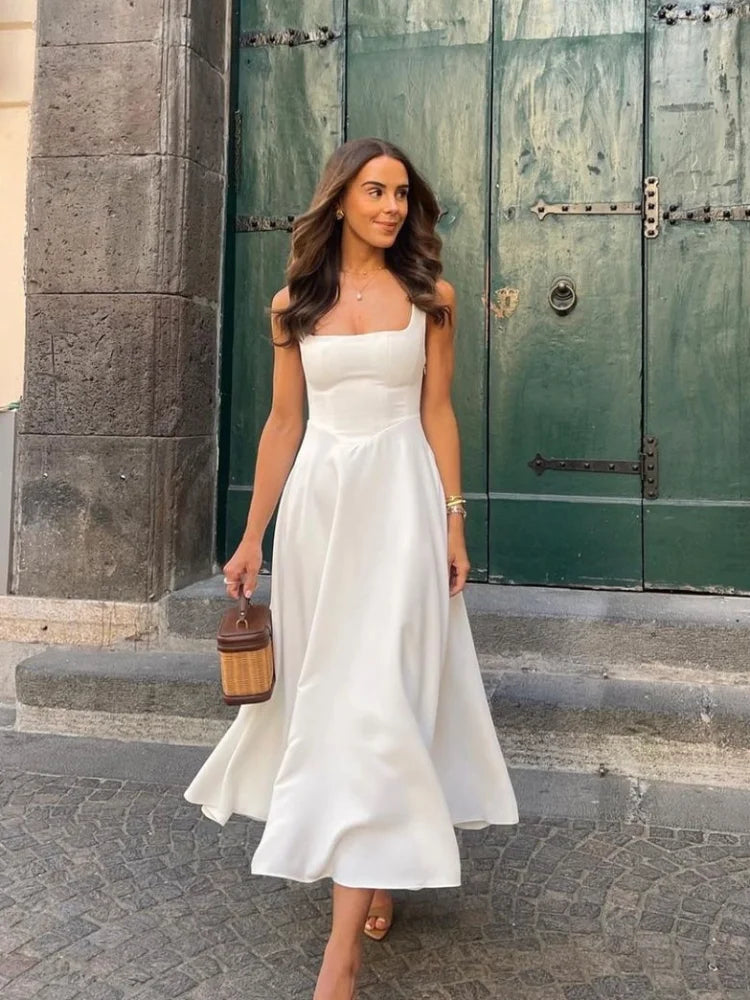 Women's High Waist Sleeveless Midi Dress