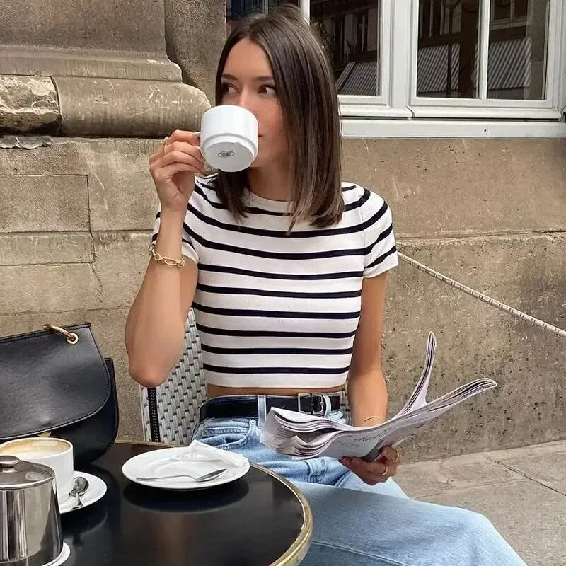 Women's Striped Knit Crop Top