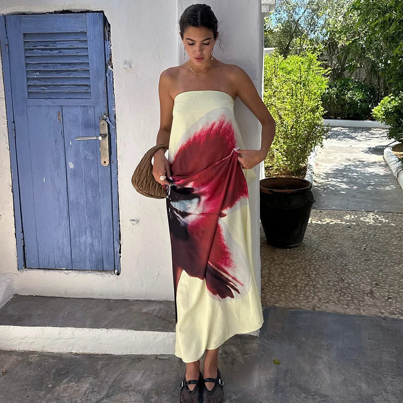 Women's Strapless Floral Maxi Dress