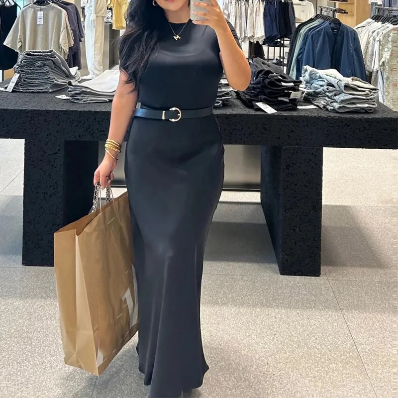 Women's Satin High-Waist Midi Skirt