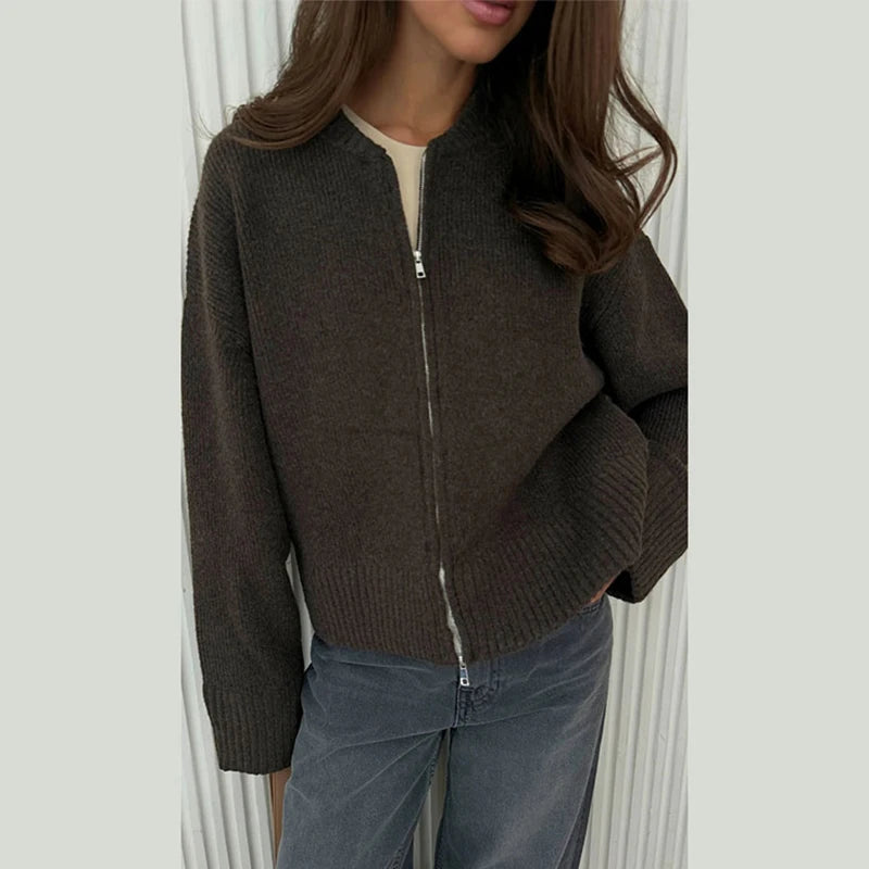 Women's Zipped Knit Cardigan for All Seasons