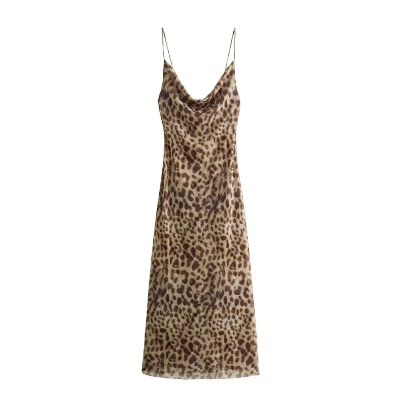 Women's Leopard Print Backless Maxi Dress