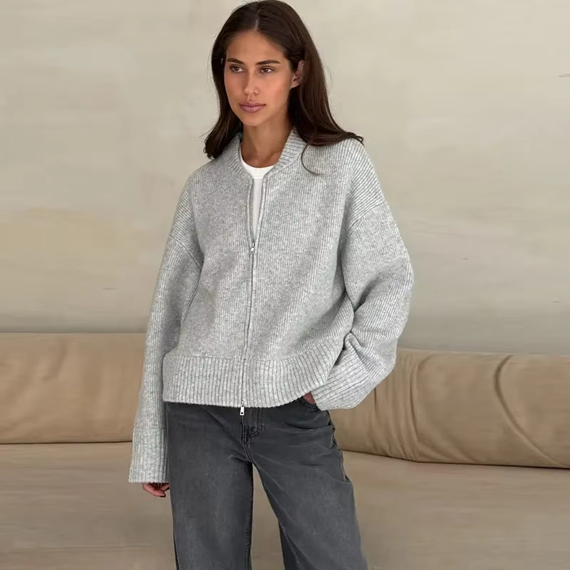 Women's Zipped Knit Cardigan for All Seasons