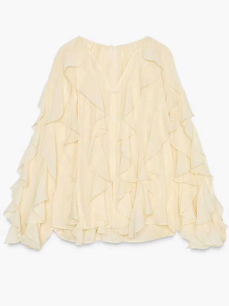 Women's Ruffled V-Neck Blouse