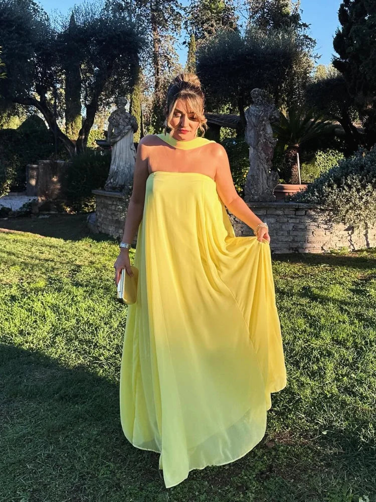 Women's Strapless Maxi Dress with Elegant Scarf Neck