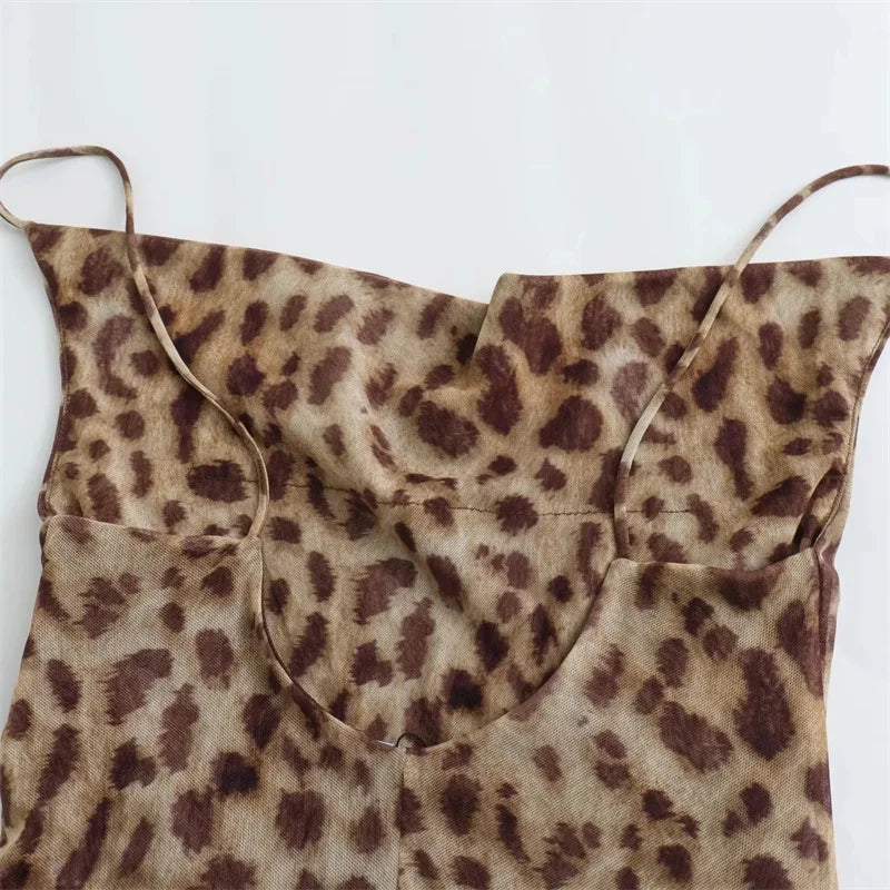 Women's Leopard Print Backless Maxi Dress