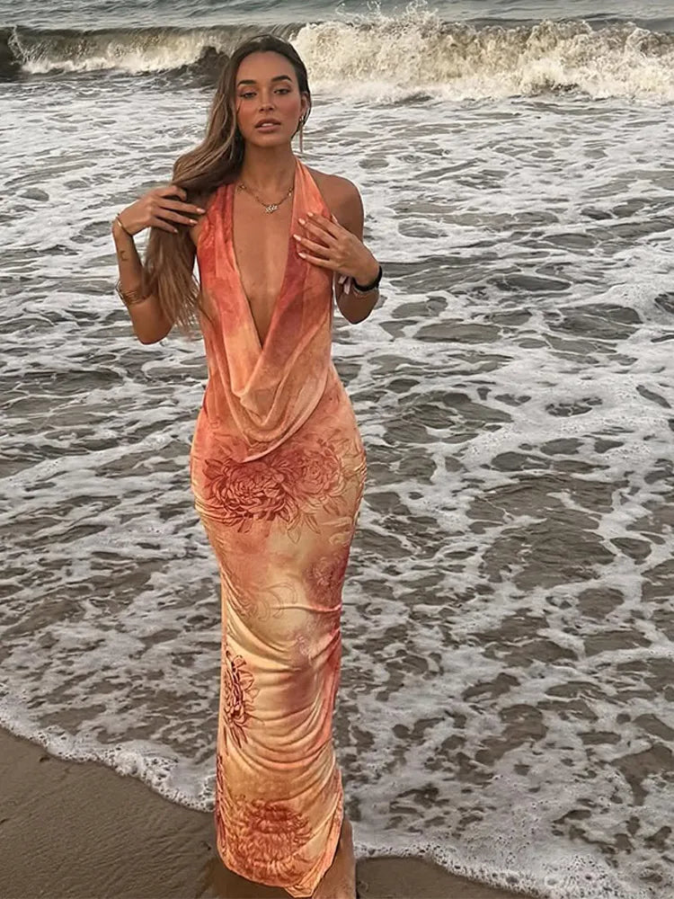 Women's Halter Backless Maxi Dress