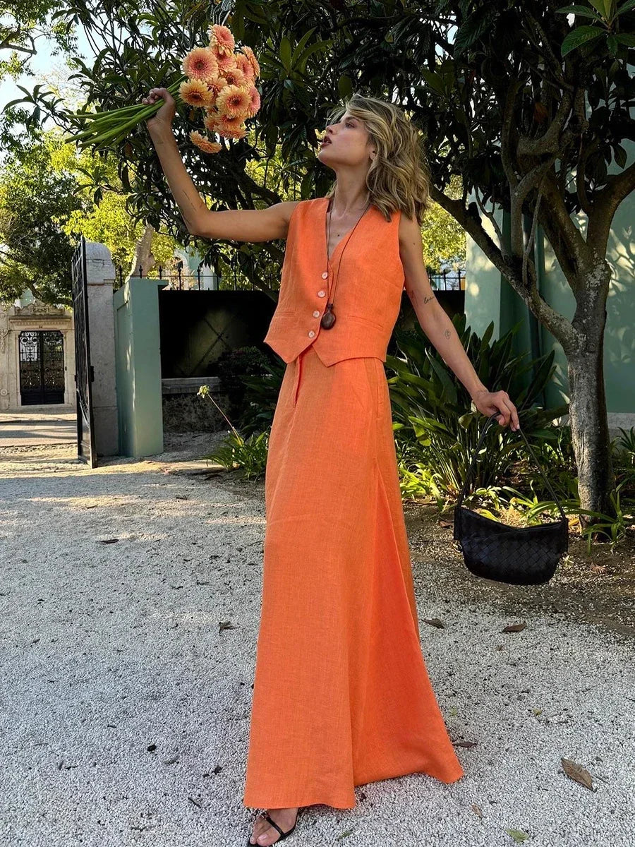 Women's Two-Piece Set with Vest Top & Maxi Skirt