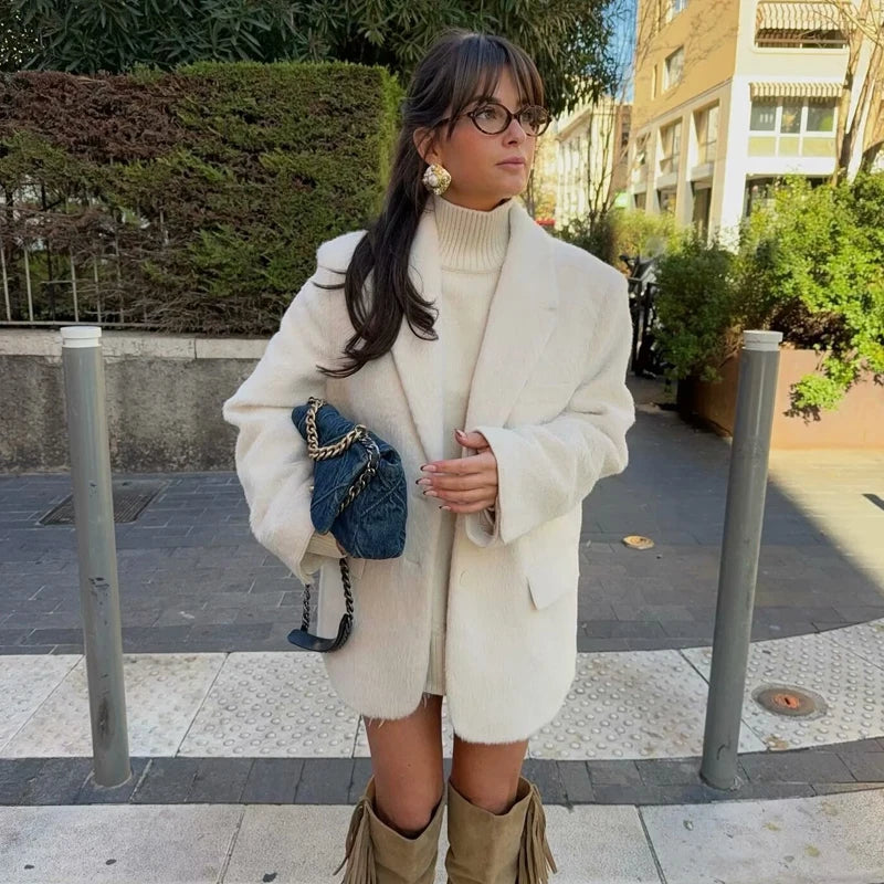 Women's Faux Fur Longline Blazer