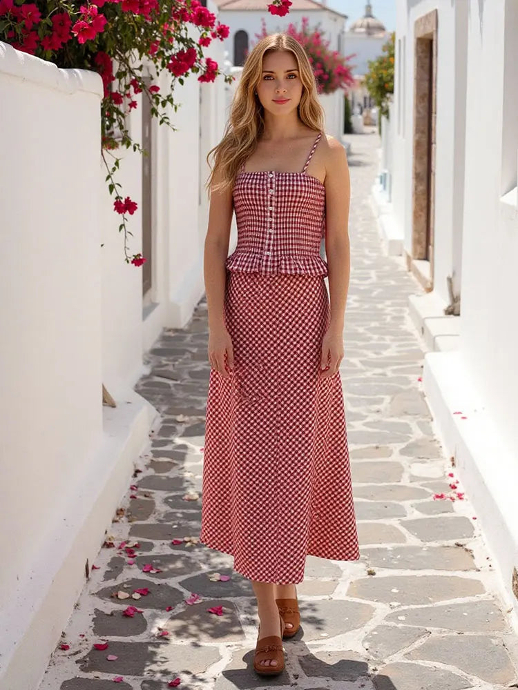 Women's Red Plaid Two-Piece Set