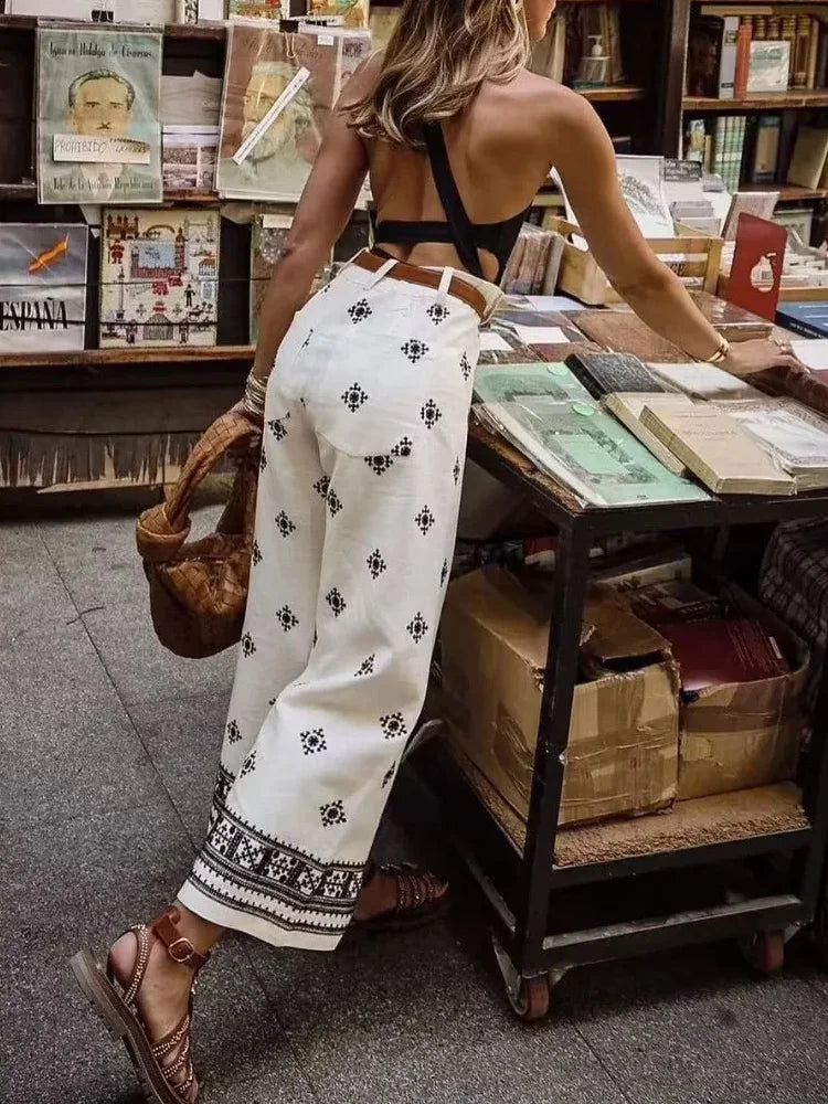 Women's High-Waisted Embroidered Straight Pants