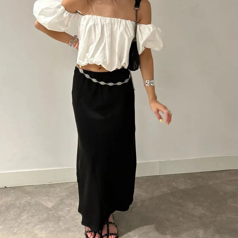 Women's Satin High-Waist Midi Skirt