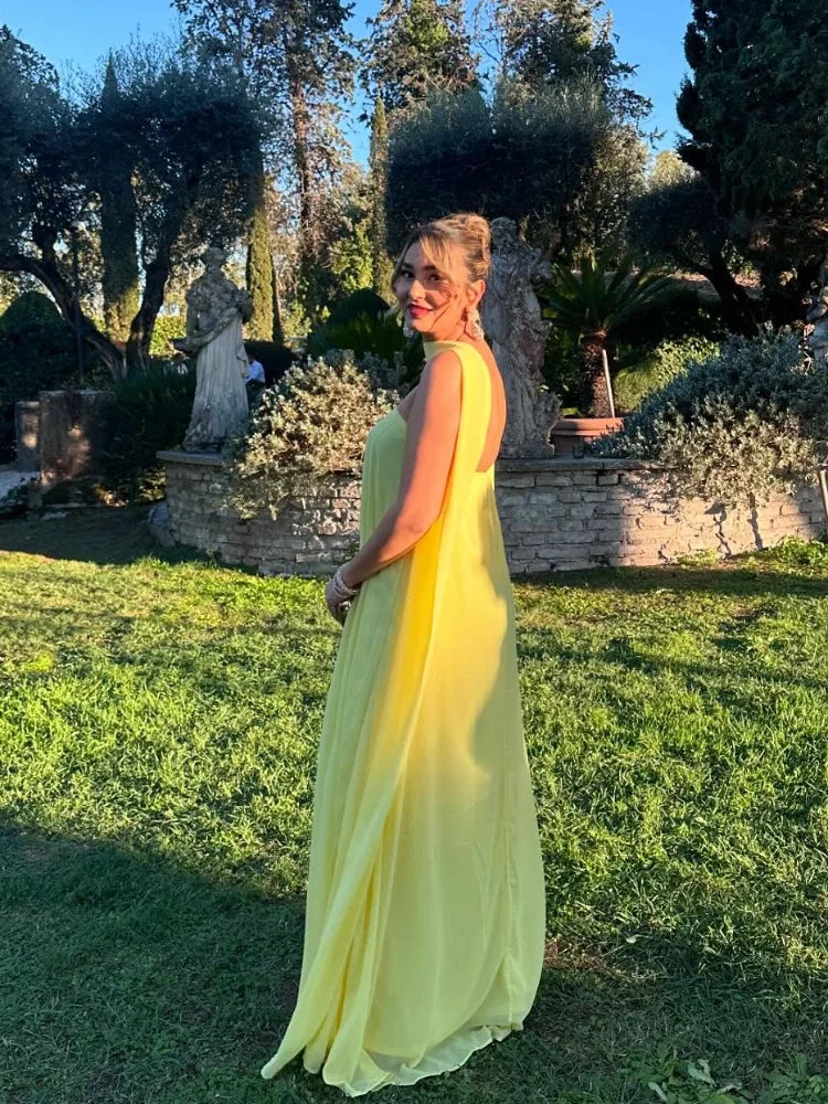 Women's Strapless Maxi Dress with Elegant Scarf Neck