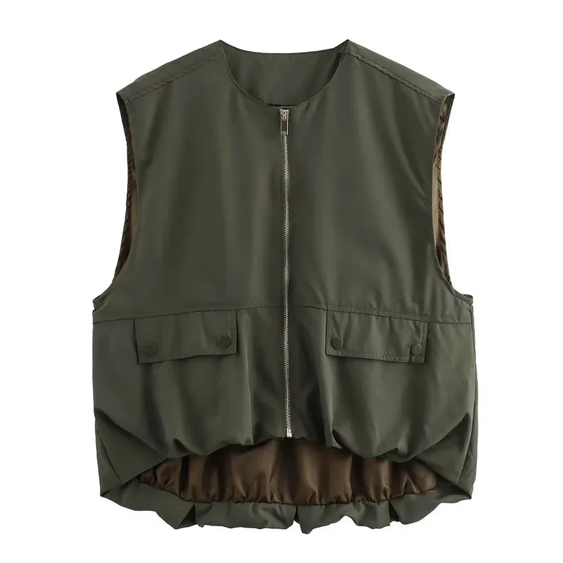 Women's Sleeveless Pleated Vest Jacket