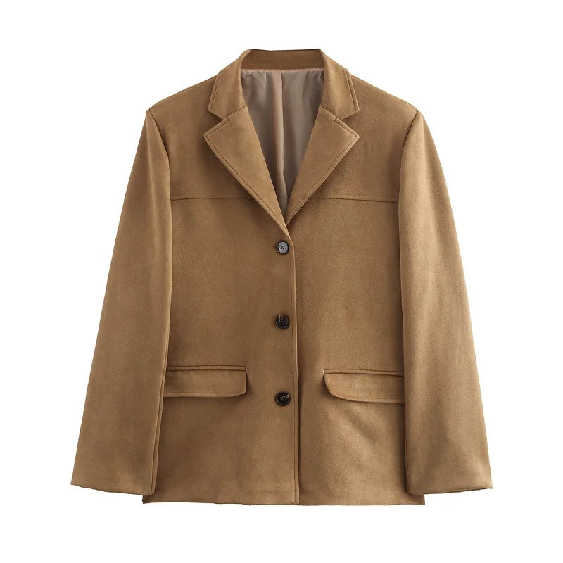 Women's Suede Office Blazer with Button Closure