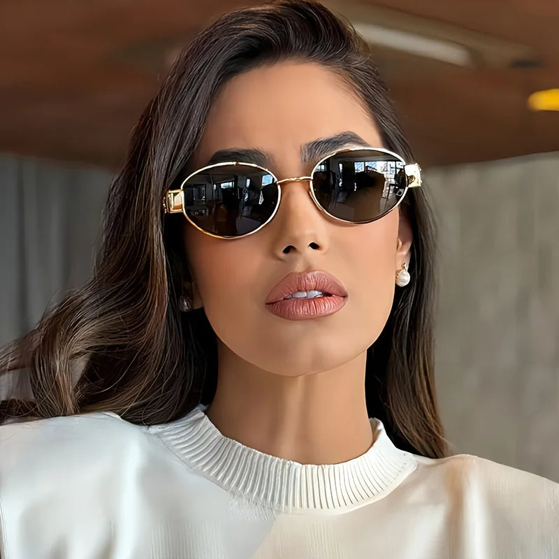 Women's Oval Metal Frame Sunglasses