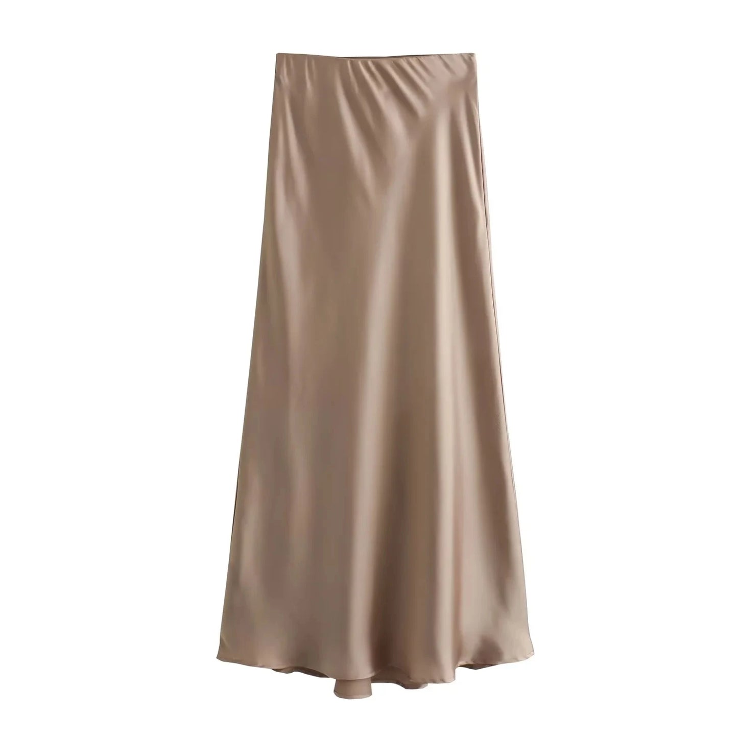 Women's Satin High-Waist Midi Skirt