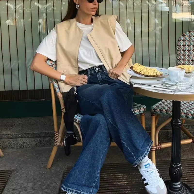 Women's Sleeveless Pleated Vest Jacket