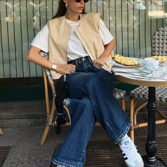 Women's Sleeveless Pleated Vest Jacket