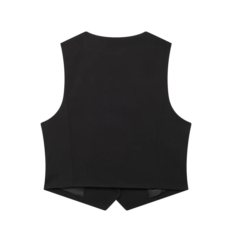 Women's Cropped Button-Up Vest with V-Neck