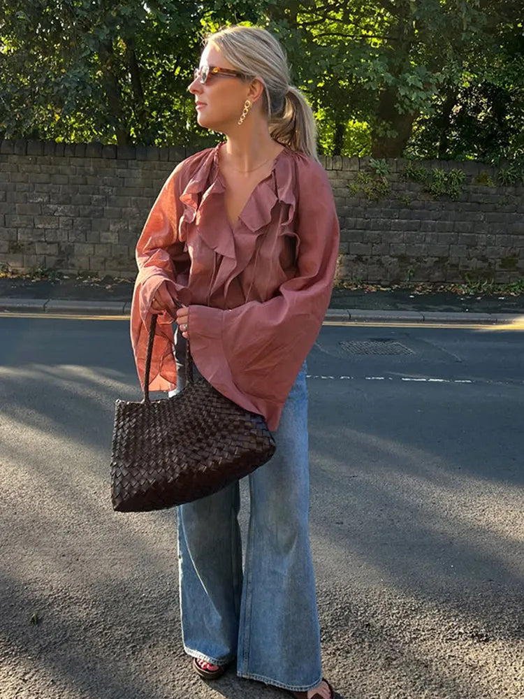 Women's Ruffled V-Neck Blouse