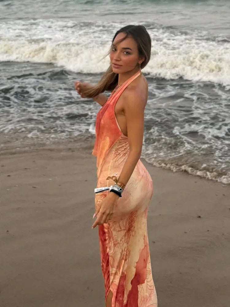 Women's Halter Backless Maxi Dress