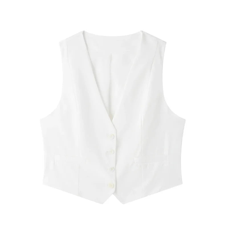 Women's Cropped Button-Up Vest with V-Neck