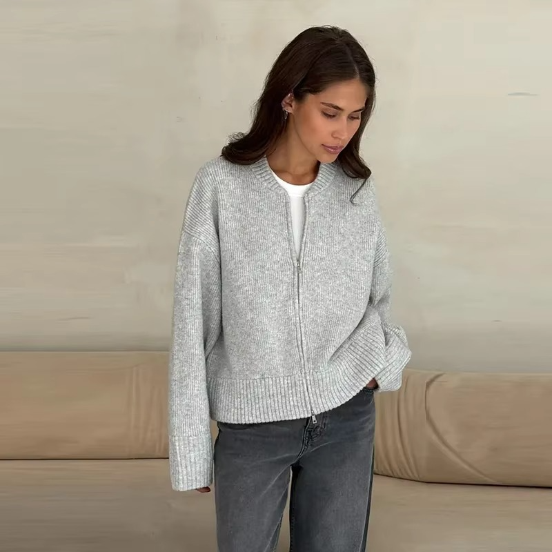 Women's Zipped Knit Cardigan for All Seasons