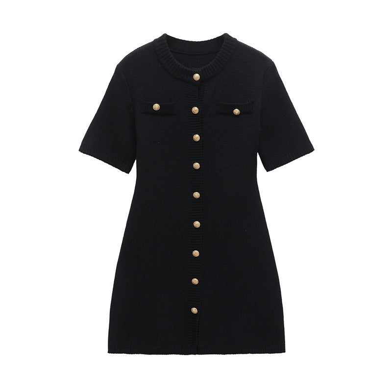 Women's Knit Button Dress with Gold Buttons