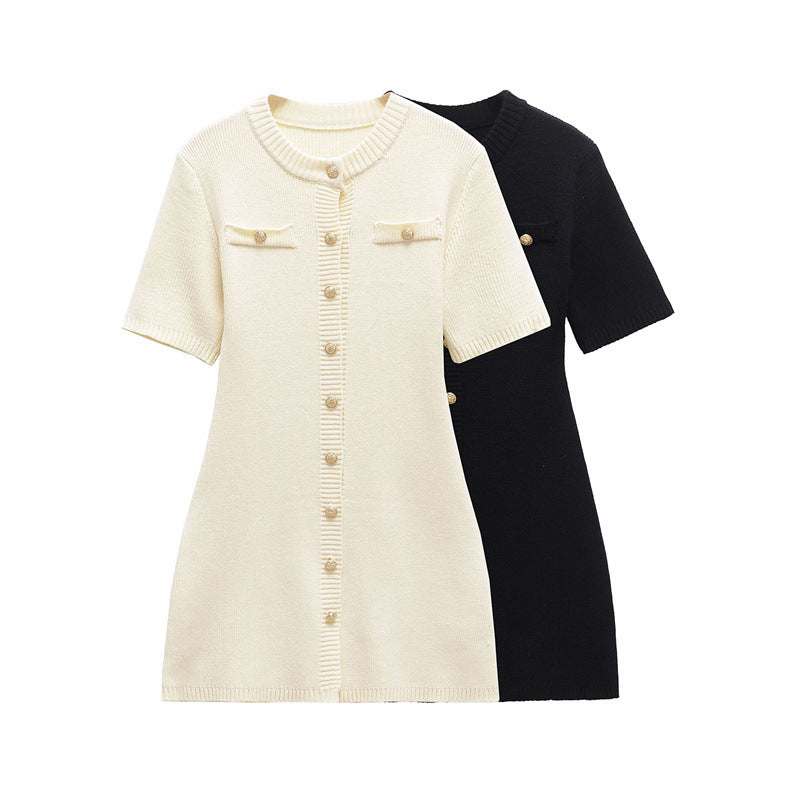 Women's Knit Button Dress with Gold Buttons